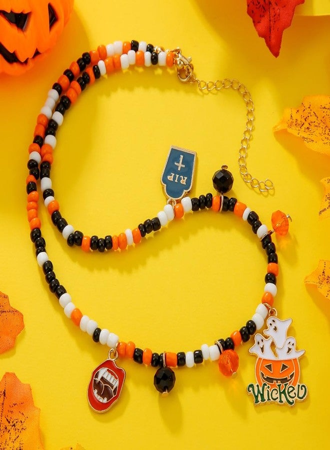 PINCHUAN Halloween Choker Necklace for Women Gothic Cute Colorful Beaded Necklace Halloween Pumpkin/Ghost/Spider Charm Necklace Halloween Choker Necklace Halloween Costume Party Jewelry Gifts-wicked - Image 4